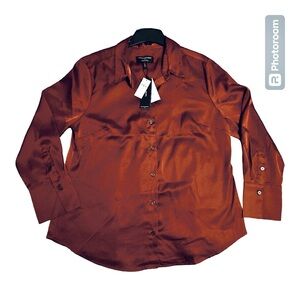 NWT Rust satin stretch blouse by Banana Republic - Size L Petite